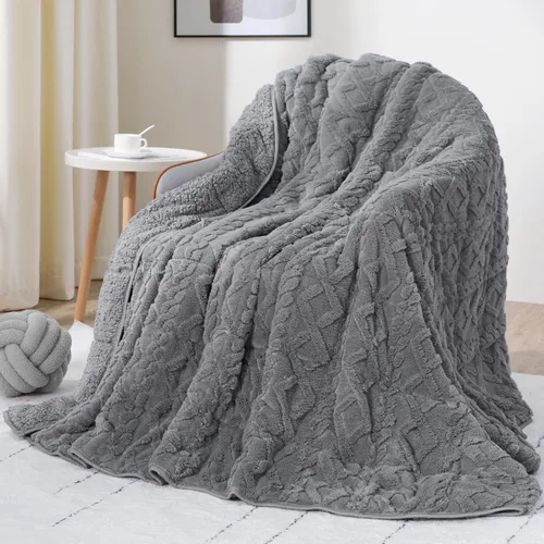 Miniatura 13 de Manta con peso de 15 libras, tamaño twin, manta con peso de sherpa a cuadros 3D de jacquard suave y elegante para adultos, manta de cama acogedora