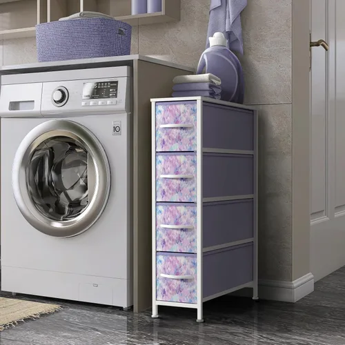 Miniatura 2 de Sorbus Cómoda Estrecha para Niños con 4 Cajones - Cajonera de Almacenamiento Vertical Delgada con Marco de Acero, Superficie de Madera y Tinte