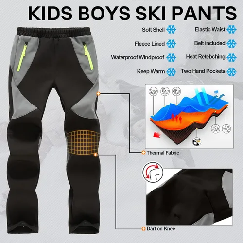 Miniatura 8 de Pantalones de esquí de nieve para niños, senderismo, niños, niñas, impermeables, resistentes al viento, forro polar cálido y aislado