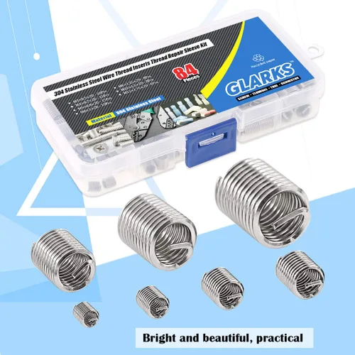 Miniatura 6 de Glarks Juego de 84 piezas de manguito de reparación de roscas de alambre de acero inoxidable 304, métrico M3 M4 M5 M6 M8 M10 M12 funda de acero