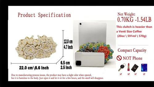 Miniatura 3 de Boutique De FGG Deslumbrantes bolsos de noche de flores para mujer, bolsos formales de fiesta con diamantes de imitación, bolso de mano de cristal