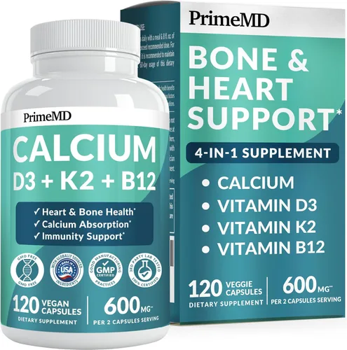 Suplementos de calcio 4 en 1 para mujeres y hombres - Suplemento de calcio con vitamina D3 K2 5000 UI, 601 mg por porción - Sin gluten, apto para