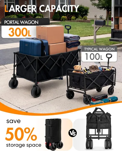 Miniatura 4 de Portal Carro plegable con ruedas grandes, carro extra grande de 300 L, carro utilitario ligero de 18.7 libras, carro resistente para playa
