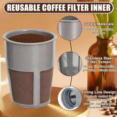 Miniatura 2 de Podoy K400 - Filtro de café reutilizable interior compatible con Keurigg My K Cup 2.0 K250 K300/350/375 /450/475, filtro universal reutilizable gris