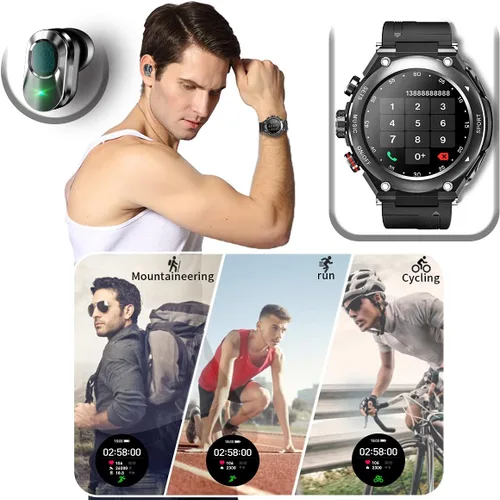 Miniatura 8 de Reloj inteligente con auriculares 3 en 1 Ronda Fitness Tracker 1.28 pulgadas Smartwatch para hombres Respuesta/Hacer llamadas Altavoz Grabación
