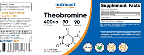 Miniatura 6 de Nutricost Teobromina 400 mg, 90 cápsulas vegetarianas, sin gluten, sin OMG