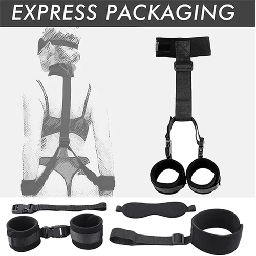 Miniatura 5 de Juego de correas de cama para adultos y adultos, juego de correas de cama tamaño King, juego de amarres para tobillos y barra de muñeca, juego