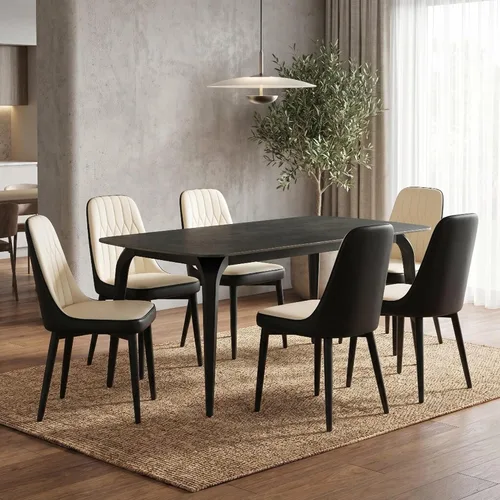 Miniatura 27 de Modern Dining Table Set for 4,50" Sintered Stone Table Set for 4,Marble Dining Table Set of 4 with Upholstered Chair,5 Piece Rectangular Dining Room