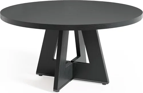 Miniatura 8 de LITTLE TREE Mesa de comedor redonda para 4-6 personas, mesa de comedor de 47 pulgadas con base de pedestal de madera, mesas de comedor negras, mesas