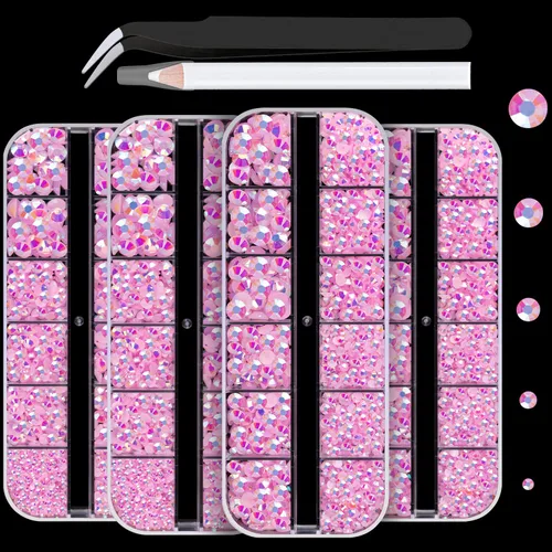 Miniatura 35 de 7000 diamantes de imitación de resina con pinzas para manualidades, diamantes de imitación de gelatina con parte trasera plana de 2/3/4/5/6mm, 4