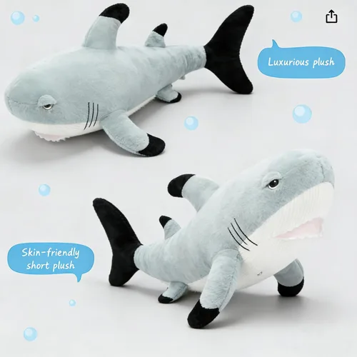 Miniatura 7 de Tezituor Animales de peluche de gran tiburón blanco de 32 pulgadas, almohada grande de peluche de tiburón de 2.6 pies para niñas y niños, juguete