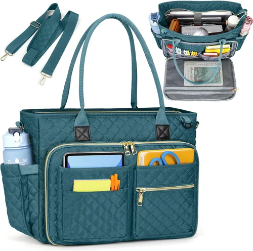 Miniatura 12 de RAINSMORE Bolsa de mano para profesores, bolsa de computadora portátil de 15.6 pulgadas para mujer, bolsas de trabajo, bolsa de enfermera, bolsa