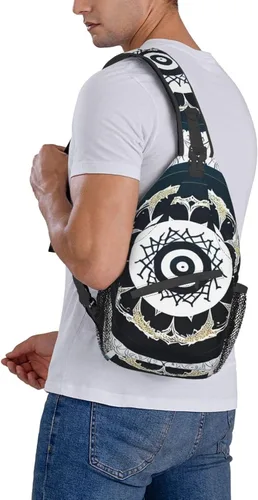 Miniatura 7 de Bolso redondo de tótem blanco y negro, bolsa cruzada de viaje, senderismo, mini mochila de pecho, mochila casual para el hombro para mujeres
