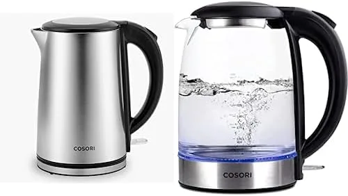 COSORI Hervidores eléctricos con doble pared de acero inoxidable, 1.5 L, hervidor eléctrico y plateado con filtro de acero inoxidable mejorado y