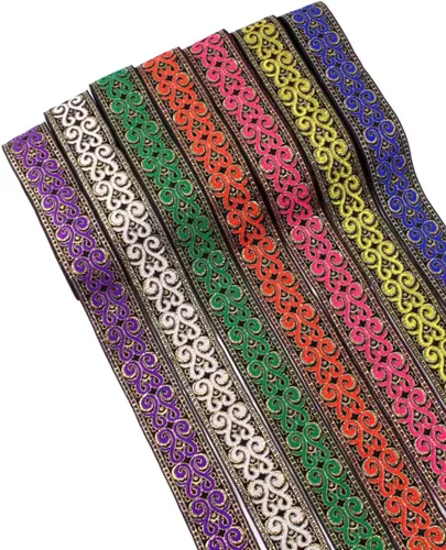 Miniatura 2 de Patrones de palmette - Cinta de tela tejida con flecos para accesorios de ropa, correas de adorno, cinturones, collares de ancho 1.3 pulgadas por