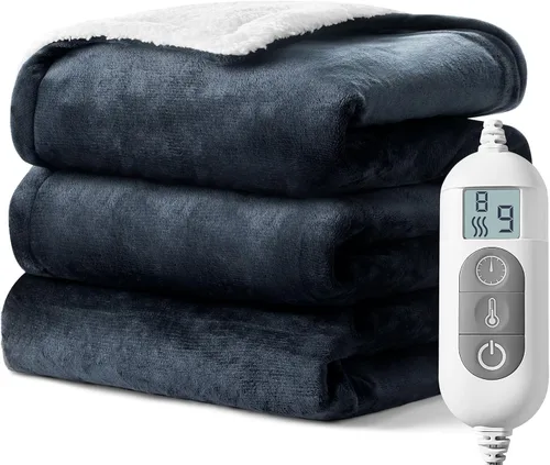 Manta térmica, manta térmica de franela suave, manta eléctrica de calentamiento rápido con 8 niveles de calefacción, 9 horas de apagado automático,