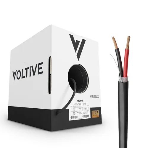 Miniatura 28 de Voltive Cable de altavoz 10/2, CL3 en pared y entierro directo, negro, 100 pies - 10 AWG, 2 conductores, cobre trenzado sin oxígeno, listado UL