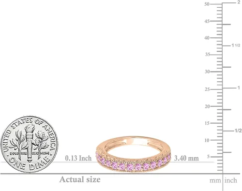 Miniatura 2 de Dazzlingrock Collection 2mm Each Round Pink Sapphire Milgrain Edge Stackable Wedding Band for Women in 10K Gold