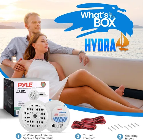 Miniatura 2 de Pyle Altavoces marinos duales de 4 pulgadas, resistente al agua y a la intemperie, sistema de sonido estéreo de audio para exteriores con cono