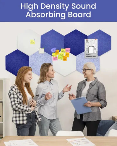 Miniatura 2 de Tablero de anuncios hexagonal grande de fieltro de 36 x 24 pulgadas, tablero de corcho alternativo, paquete de 8 azulejos de pared de fieltro negro