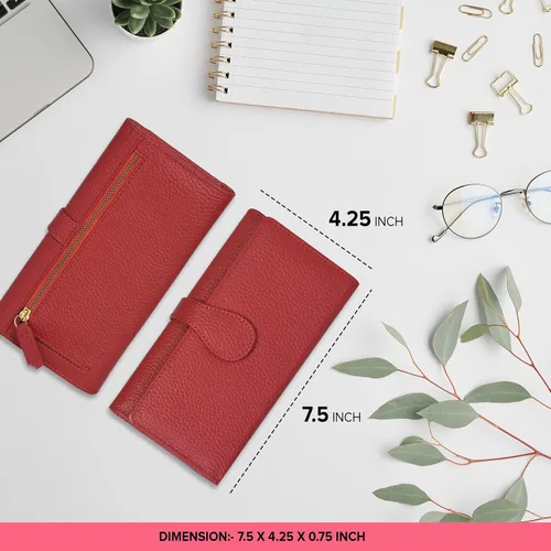 Miniatura 4 de Cartera de piel auténtica para mujer con bloqueo RFID, tarjetero triple para mujer, con ventana de identificación