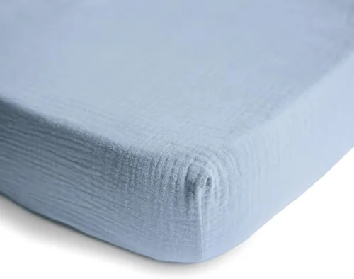 Miniatura 2 de mushie Sábana Bajera de Muselina Extra Suave para Cuna MINI 24" x 38" (Azul Bebé)