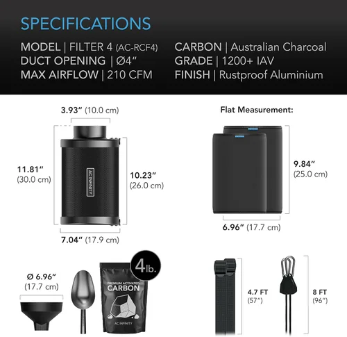 Miniatura 7 de AC Infinity - Kit de filtro de carbono recargable de 10 cm con recarga adicional, eliminador de olores para ventilador en línea de 10 cm