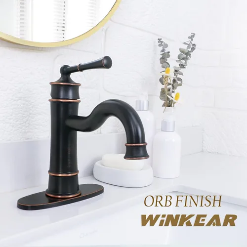 Miniatura 2 de Grifo para lavabo de baño romano ORB de un solo orificio para montaje en cubierta, conjunto de drenaje emergente con placa de cubierta