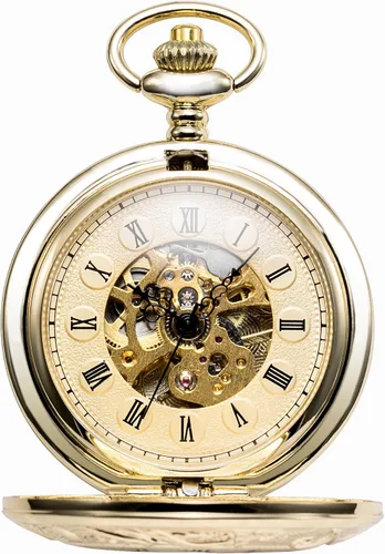 Miniatura 2 de TREEWETO Reloj de bolsillo para hombre antiguo, diseño de esqueleto mecánico, plateado, doble caja, números romanos de regalo para hombre