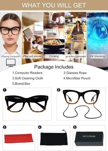 Miniatura 6 de OCCI CHIARI Lentes de lectura anti luz azul para mujeres, lectores de moda, protección UV 0 1.0 1.5 2 2.5 3 3.5 4.0 5.0 6.0 (Demi, 2.5)