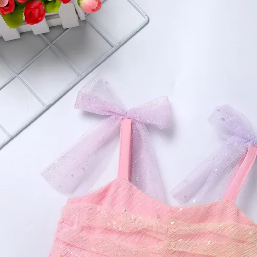 Miniatura 4 de Vestido tutú para niña, sin mangas, fruncido, vestido de verano con lentejuelas brillantes, lunares, estrellas, princesa, vestido de tul