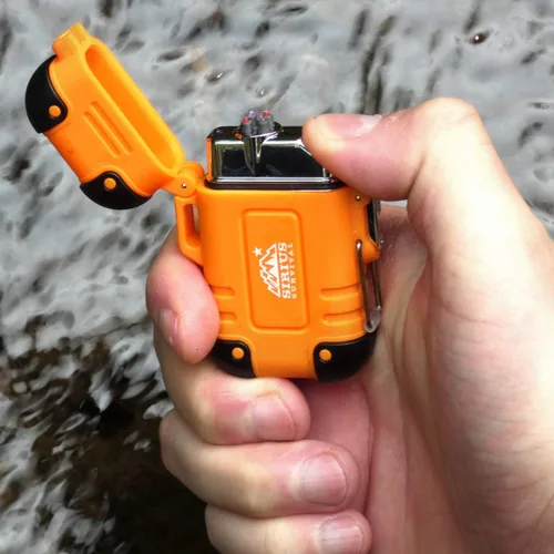 Miniatura 2 de Arc4 - Encendedor de plasma resistente al agua y resistente al viento, doble arco orientado en la parte superior, encendedor eléctrico USB Rojo