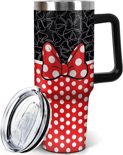 Miniatura 9 de Sunmdecor Vaso de 40 oz con asa y pajitas de silicona, vaso aislado para café con asa, vaso de 40 oz con asa