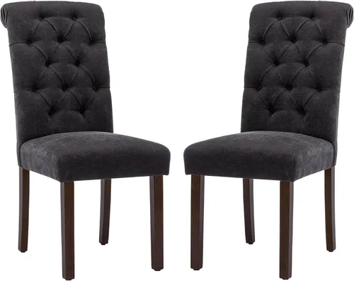 Miniatura 24 de COLAMY Juego de 2 Sillas de Comedor Copetudas, Sillas de Cocina Accent Parsons Tapizadas en Tela Elegante con Patas de Madera Maciza y Asiento Beige
