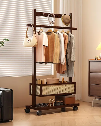 Miniatura 7 de Perchero con estante con cesta de almacenamiento y ganchos, estantes independientes para espacios pequeños, esquinero, dormitorio, entrada, pasillo