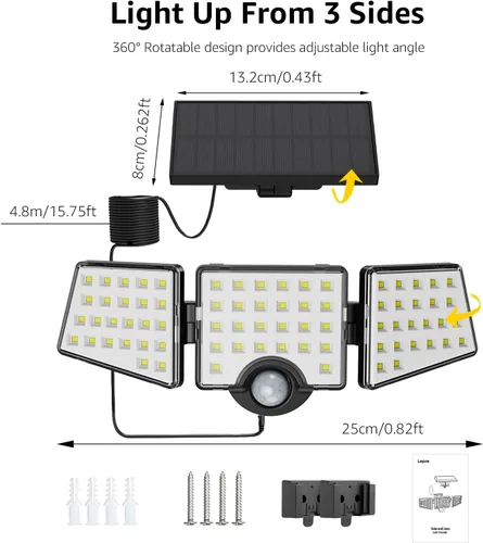 Miniatura 6 de Lepro Luces solares para exteriores, luces de seguridad activadas por movimiento WL5000, panel solar separado, 3 cabezales ajustables, ángulo