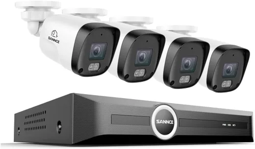SANNCE Sistema de cámara de seguridad PoE de 2K 3MP, NVR de vigilancia de 8 canales y 6 MP con 4 cámaras HD resistentes a la intemperie de 3MP con