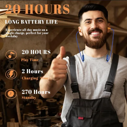 Miniatura 5 de Auriculares Bluetooth con banda para el cuello, auriculares inalámbricos de trabajo con reducción de ruido con batería de 20 horas, auriculares