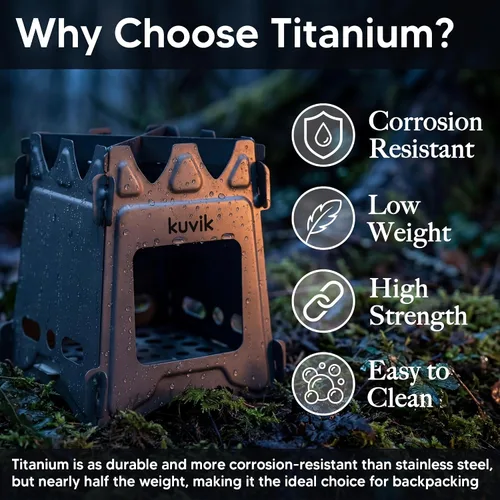 Miniatura 2 de Estufa de leña de titanio Kuvik - Estufa ultraligera y compacta para mochileros, camping y supervivencia