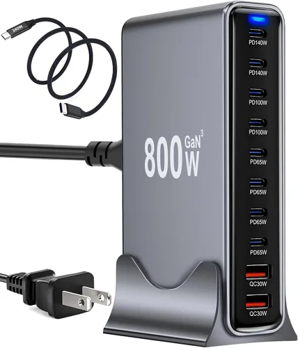 Miniatura 7 de 320W Bloque de Cargador USB C, Estación de Carga Rápida de 8 Puertos USB Hub PD 100W GaN Ⅲ Estación de Carga Pro para Múltiples Dispositivos