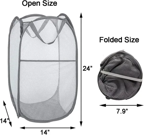 Miniatura 2 de Paquete de 2 cestas plegables de malla para la ropa sucia, cestas plegables para la ropa de baño, dormitorio universitario, viajes (gris)