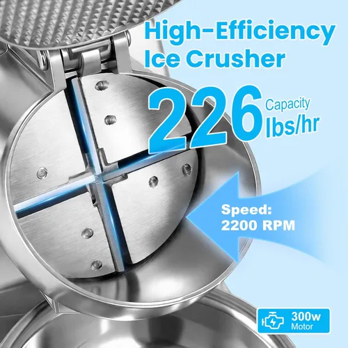 Miniatura 3 de Trituradora de hielo eléctrica de 143 libras/hora, afeitadora de hielo de 300 W, máquina de hielo afeitado de 2000 RPM con cuchilla adicional