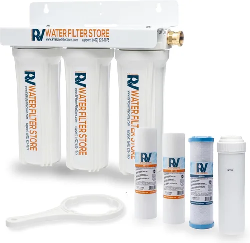 Sistema de Filtro de Agua Mejorado para RV – Filtración de Triple Cápsula para Hierro, Metales Pesados y Sedimentos – Bloque de Carbono de 0.5