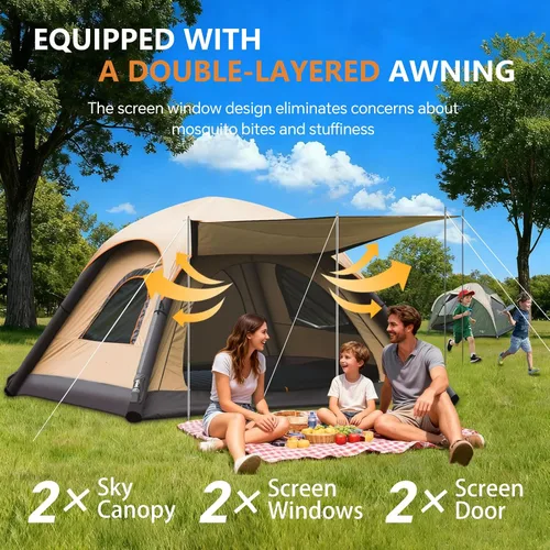 Miniatura 6 de Automatic Inflatable Tent with Air Pump, 2/4/6 Person Family Tents for Camping with 2-3 Min Set Up, Windproof Waterproof Tents with Mosquito Screen