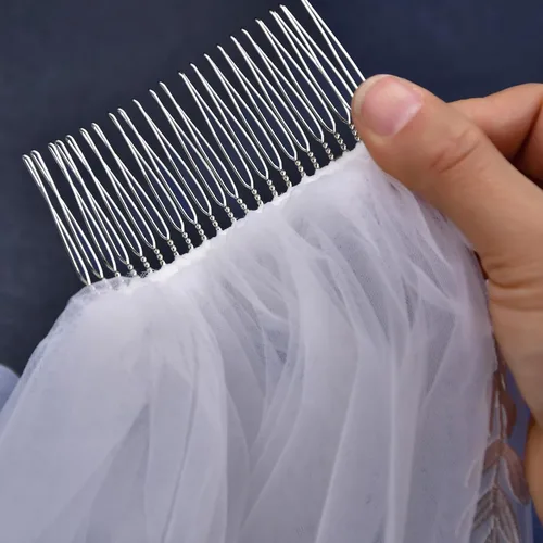 Miniatura 3 de Velo de novia para mujer, velo de boda bordado, con peine de encaje, apliques de 1 capa