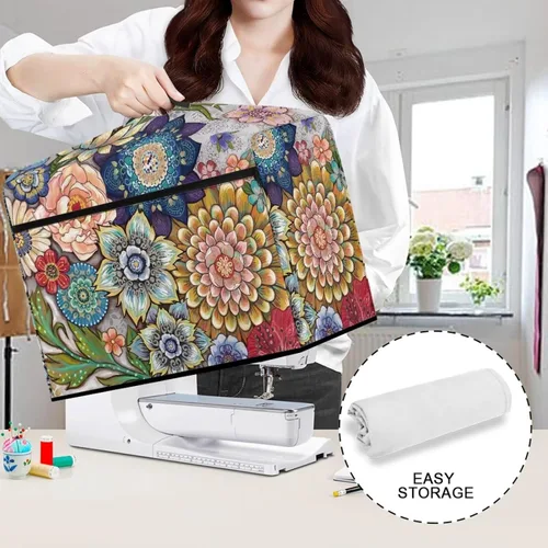 Miniatura 5 de Funda para máquina de coser con estampado floral, estilo bohemio, resistente a las manchas, ligera, impermeable, cubierta antipolvo con bolsillos