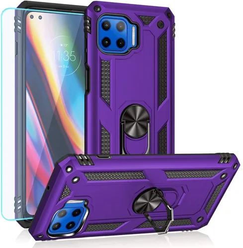 Miniatura 9 de Motorola One 5G Funda para teléfono celular, funda protectora híbrida de policarbonato duro suave TPU a prueba de golpes, soporte de anillo