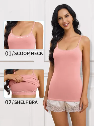 Miniatura 23 de Camisa Attraco de algodón, con tirantes estilo espagueti, con brasier incorporado, 2 paquetes, para mujer