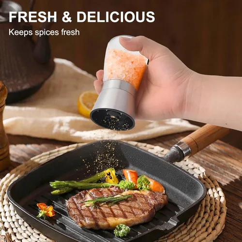 Miniatura 2 de Molinillo de Pimienta Manual Premium con Tapa de Acero Inoxidable, Cuchillas de Cerámica y Molinillo de Grosor Ajustable para Pimienta Recién