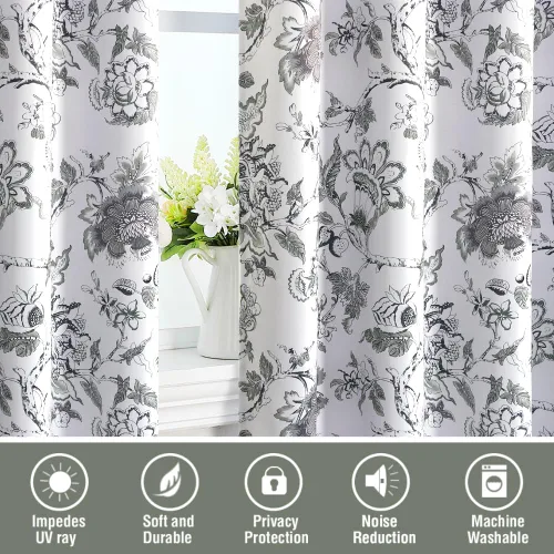 Miniatura 7 de H.VERSAILTEX Cortinas opacas de 63 pulgadas de largo, juego de 2 paneles de cortinas con estampado floral para sala de estar, cortinas de ventana